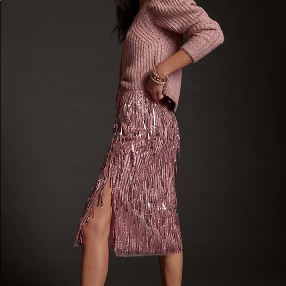 NWOT ANTHROPOLOGIE MAEVE fringed sequin skirt size 16